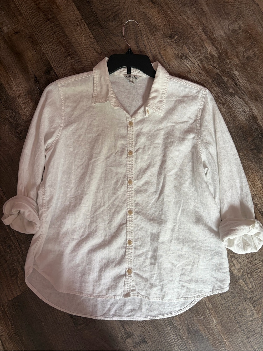 Orvis White Linen-Rayon Blend Button-Down Shirt- Size XL